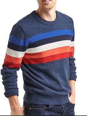 Gap Crazy Stripe Merino Crew Sweater Size Large Fall Winter Spring Soft Cozy
